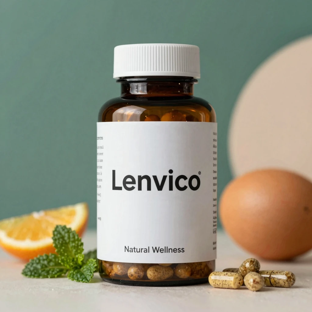 Lenvico natural wellness supplement bottle with ambient glow